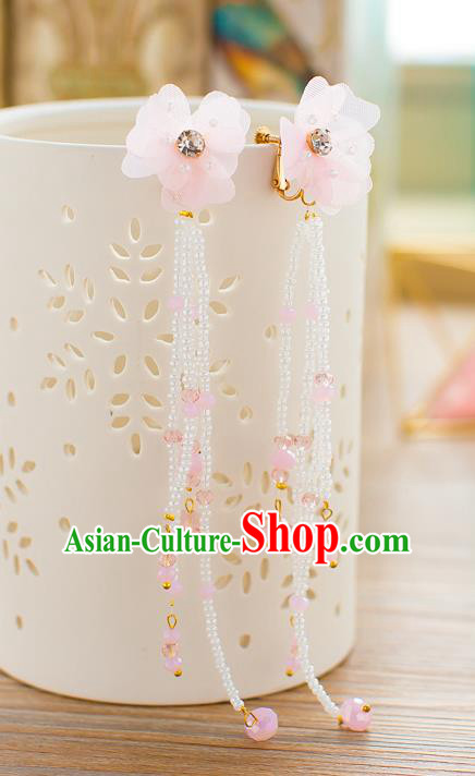 Handmade Classical Wedding Accessories Bride Pink Beads Tassel Earrings for Women