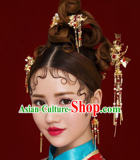 Chinese Handmade Classical Hair Accessories Ancient Palace Tassel Phoenix Coronet Hairpins Complete Set for Women