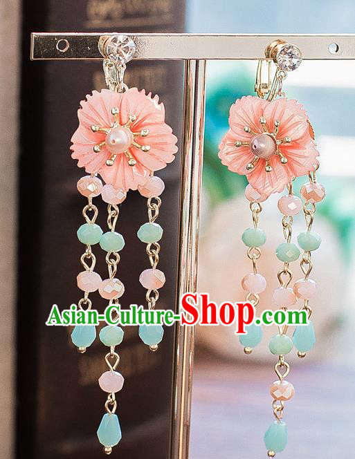 Handmade Classical Wedding Accessories Bride Pink Flower Tassel Earrings for Women