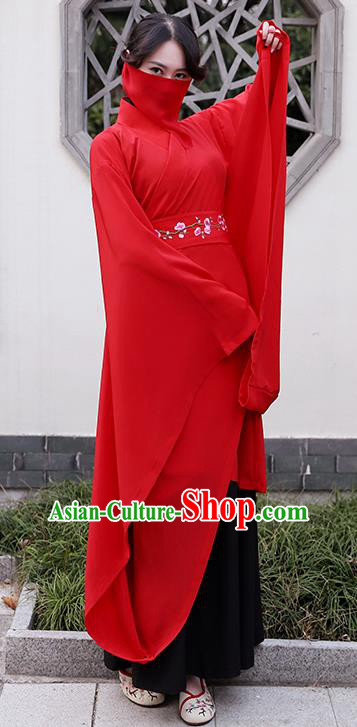 Traditional Chinese Ancient Han Dynasty Princess Wedding Clothing Embroidered Red Curving-front Robe for Women