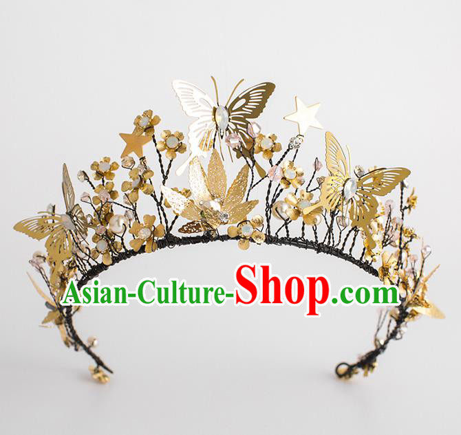 Handmade Classical Hair Accessories Baroque Bride Golden Butterfly Royal Crown Headwear for Women