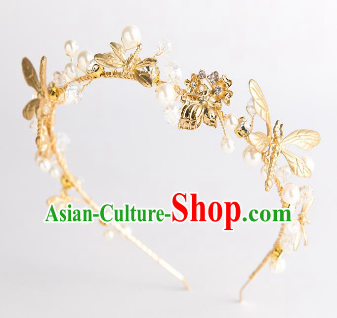 Handmade Classical Wedding Hair Accessories Bride Golden Dragonfly Hair Clasp Headwear for Women