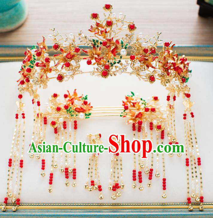 Chinese Handmade Classical Hair Accessories Wedding Bride Phoenix Coronet Hairpins Complete Set