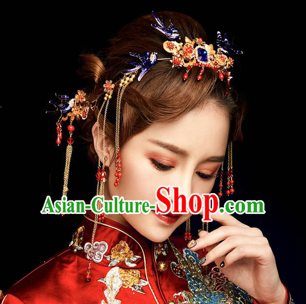 Chinese Handmade Classical Hair Accessories Wedding Phoenix Coronet Hairpins Complete Set