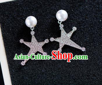 Handmade Classical Wedding Accessories Baroque Crystal Star Pearls Earrings for Women