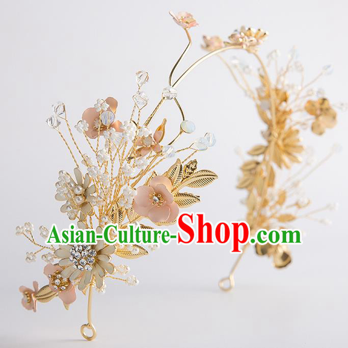 Handmade Classical Wedding Hair Accessories Bride Golden Hair Clasp Headwear for Women