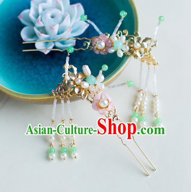 Chinese Handmade Classical Hair Accessories Wedding Hairpins Pearls Tassel Step Shake Headwear