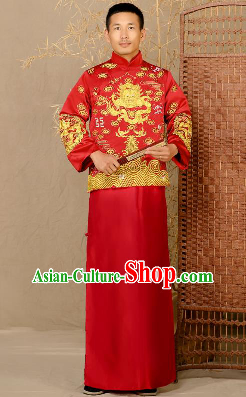 Ancient Chinese Wedding Costume Ancient Groom Toast Clothing Tang Suit for Men