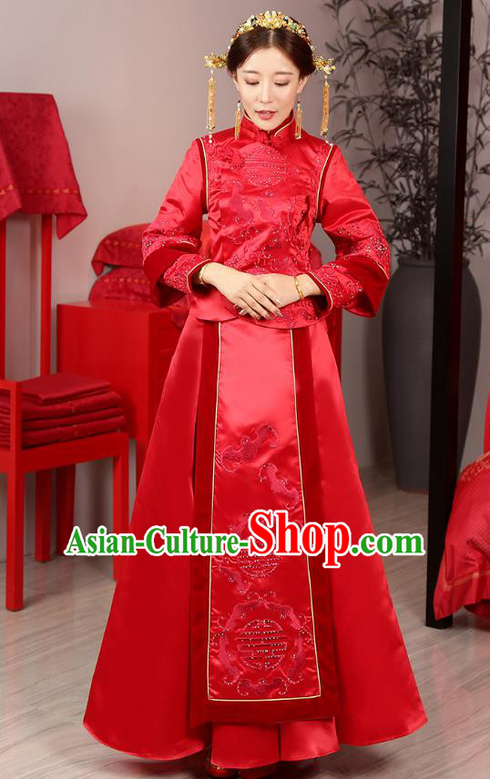 Traditional Chinese Wedding Costume Ancient Bride Bottom Drawer Embroidered Xiuhe Suits for Women