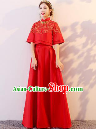 Traditional Chinese Wedding Costume Xiuhe Suit Ancient Bride Embroidered Red Dress for Women
