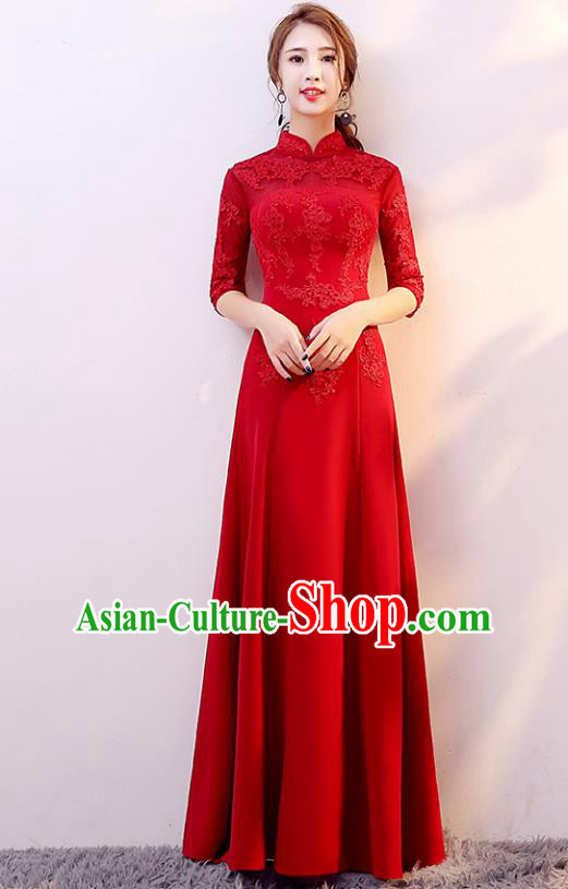 Top Grade Modern Dance Costume Chorus Group Clothing Bride Toast Red Cheongsam Dress for Women