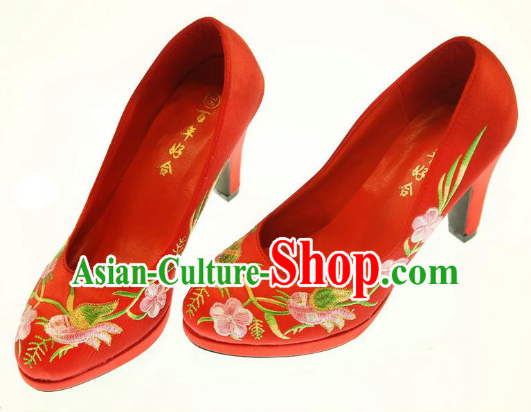Asian Chinese Wedding Shoes Embroidered High Heels Shoes Hanfu Shoes for Women