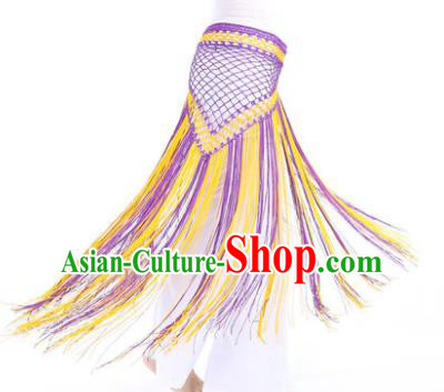 Indian Belly Dance Purple and Yellow Tassel Waist Scarf Waistband India Raks Sharki Belts for Women