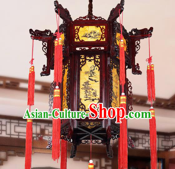 Chinese Classical Handmade Wood Palace Lanterns Traditional Hanging Lantern Ancient Painted Ceiling Lamp