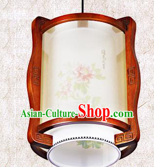 Traditional Chinese Painted Peony Palace Lanterns Handmade Wood Hanging Lantern Ancient Ceiling Lamp
