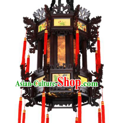 Traditional Chinese Wood Hanging Palace Lanterns Handmade Black Lantern Ancient Ceiling Lamp