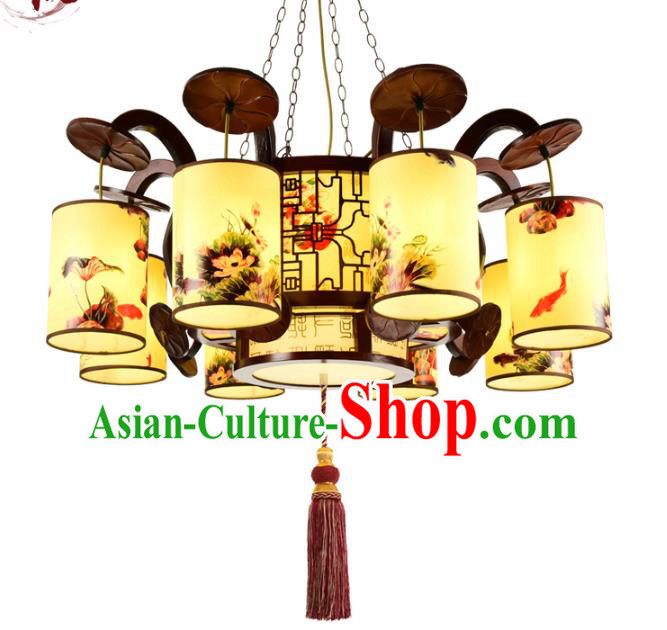 Traditional Chinese Eight-Lights Hanging Palace Lanterns Handmade Painted Lantern Ancient Ceiling Lamp
