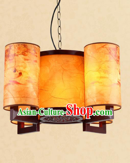 Traditional Chinese Painted Parchment Hanging Palace Lanterns Handmade Four-Lights Lantern Ancient Ceiling Lamp