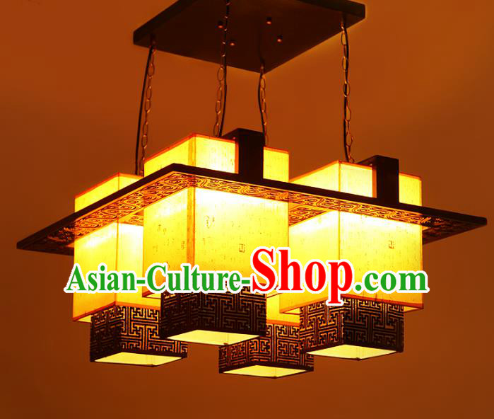 Traditional Chinese Four-Lights Hanging Palace Lanterns Handmade Wood Lantern Ancient Ceiling Lamp