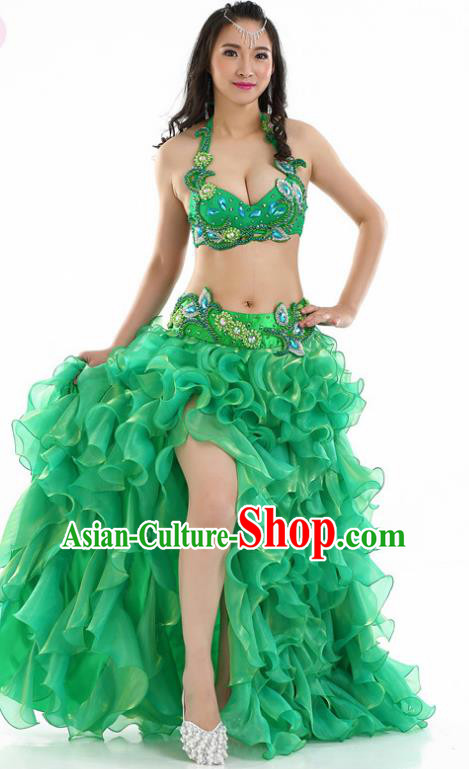 Indian National Belly Dance Green Dress India Bollywood Oriental Dance Costume for Women