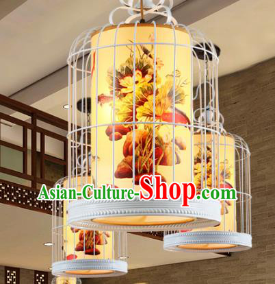 Traditional Chinese Painted Hanging Palace Lanterns Handmade Birdcage Lantern Ancient Ceiling Lamp