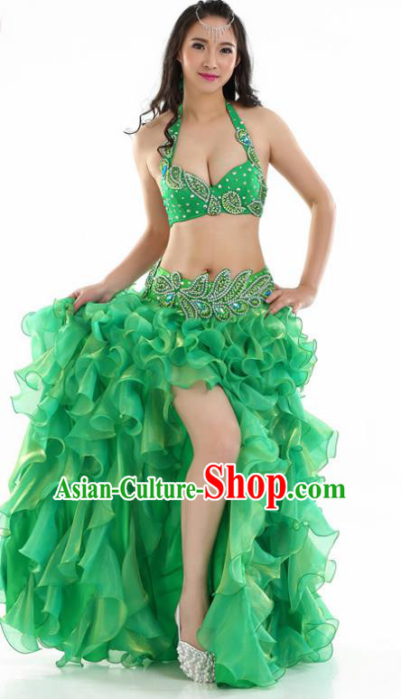 Indian National Belly Dance Green Sequenced Dress India Bollywood Oriental Dance Costume for Women