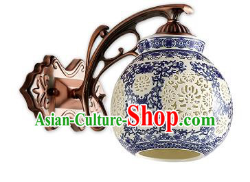 Traditional Chinese Palace Lanterns Handmade Blue Porcelain Wall Lantern Ancient Lamp