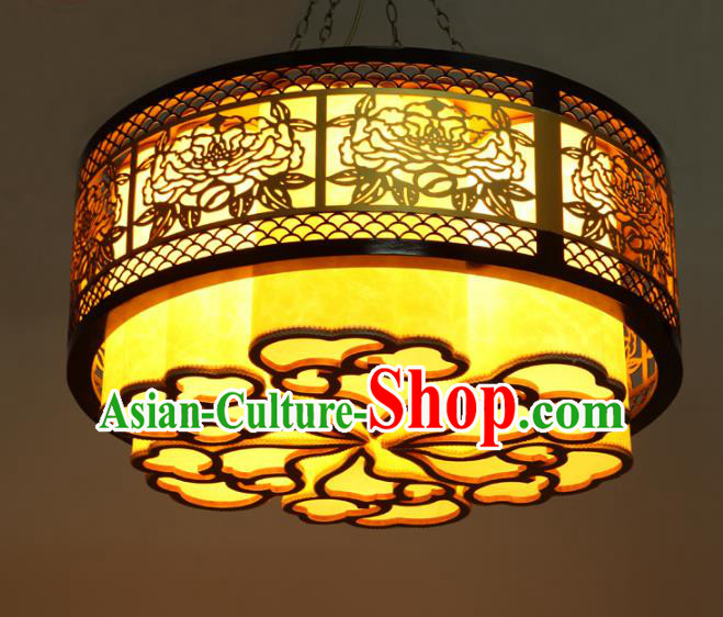 Traditional Chinese Wood Peony Palace Lanterns Handmade Lantern Ancient Ceiling Lamp