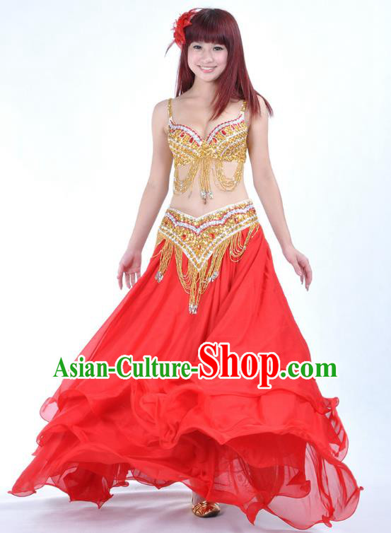Indian National Belly Dance Costume Bollywood Oriental Dance Red Dress for Women