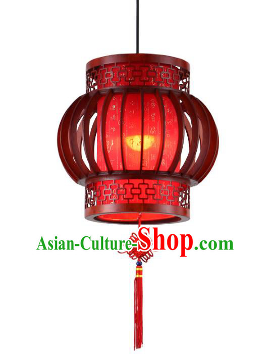 Traditional Chinese New Year Red Palace Hanging Lanterns Handmade Wood Lantern Ancient Ceiling Lamp