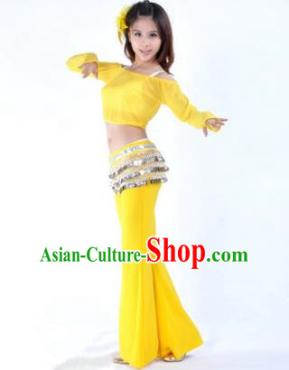 Indian National Belly Dance Yellow Uniform Bollywood Oriental Dance Costume for Women