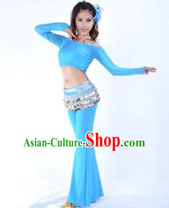 Indian National Belly Dance Blue Uniform Bollywood Oriental Dance Costume for Women
