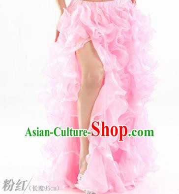 Traditional Indian National Belly Dance Pink Bubble Split Skirt India Bollywood Oriental Dance Costume for Women