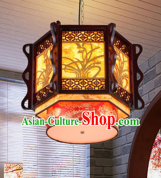 Traditional Chinese Wood Carving Orchid Ceiling Palace Lanterns Handmade Lantern Ancient Lamp
