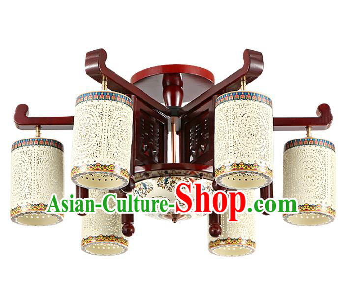 Traditional Chinese Porcelain Carving Hanging Ceiling Palace Lanterns Handmade Six-pieces Lantern Ancient Lamp