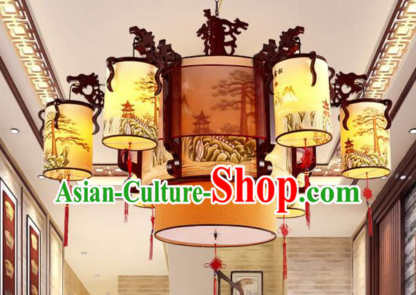 Traditional Chinese Painting Ceiling Palace Lanterns Handmade Six-pieces Lantern Ancient Lamp