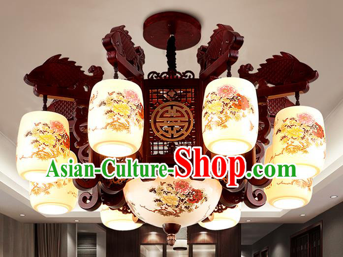 Traditional Chinese Painting Wood Ceiling Palace Lanterns Handmade Eight-pieces Lantern Ancient Lamp
