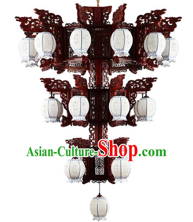 Traditional Chinese Twenty-Five Lights Porcelain Hanging Ceiling Palace Lanterns Handmade Lantern Ancient Lamp