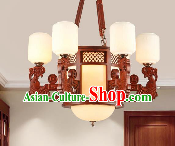 Traditional Chinese Wood Ceiling Lanterns Ancient Handmade Six-Lights Lantern Ancient Lamp