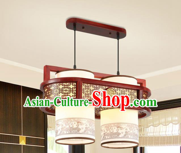 Traditional Chinese Wood Palace Ceiling Lanterns Handmade Two-Lights Painting Hanging Lantern Ancient Lamp