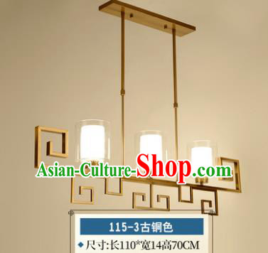 Traditional Chinese Golden Hanging Lanterns Ancient Handmade Three-Lights Ceiling Lantern Ancient Lamp