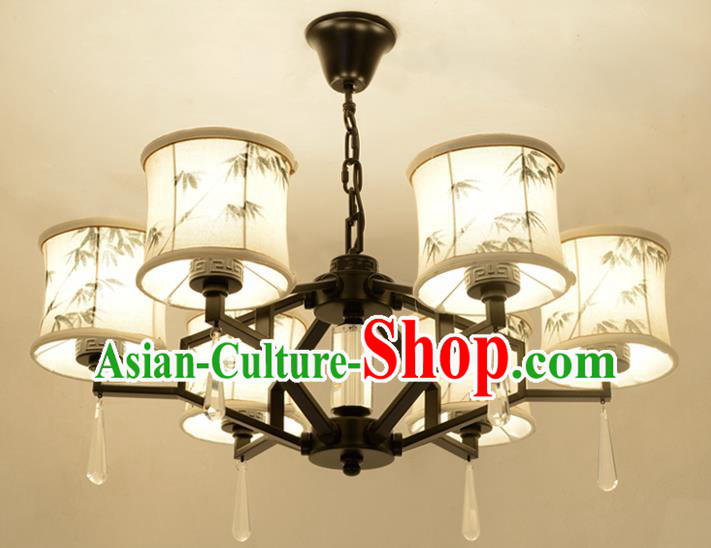Traditional Chinese Ink Painting Bamboo Lanterns Ancient Handmade Six-Lights Ceiling Lantern Ancient Lamp