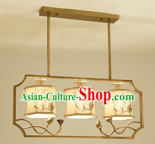 Traditional Handmade Chinese Painting Lotus Hanging Lanterns Ancient Three-Lights Ceiling Lantern Ancient Lamp