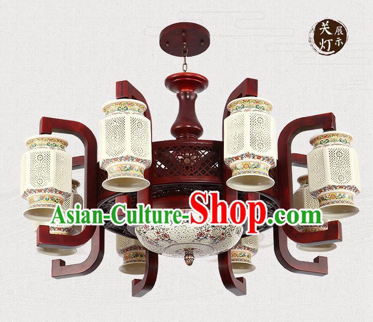 Traditional Chinese Handmade Ceramics Ceiling Lantern Asian Eight-Lights Lanterns Ancient Lantern
