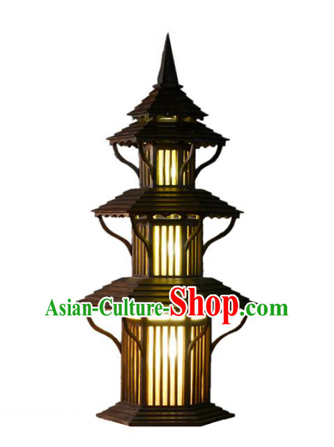 Handmade Thailand Pagoda Lantern Asian Wood Lanterns Floor Lantern Traditional Lamp