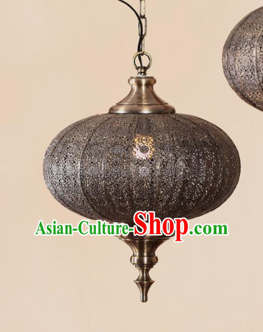 Traditional Thailand Handmade Pierced Iron Hanging Lantern Southeast Asian Ceiling Lanterns Religion Lantern