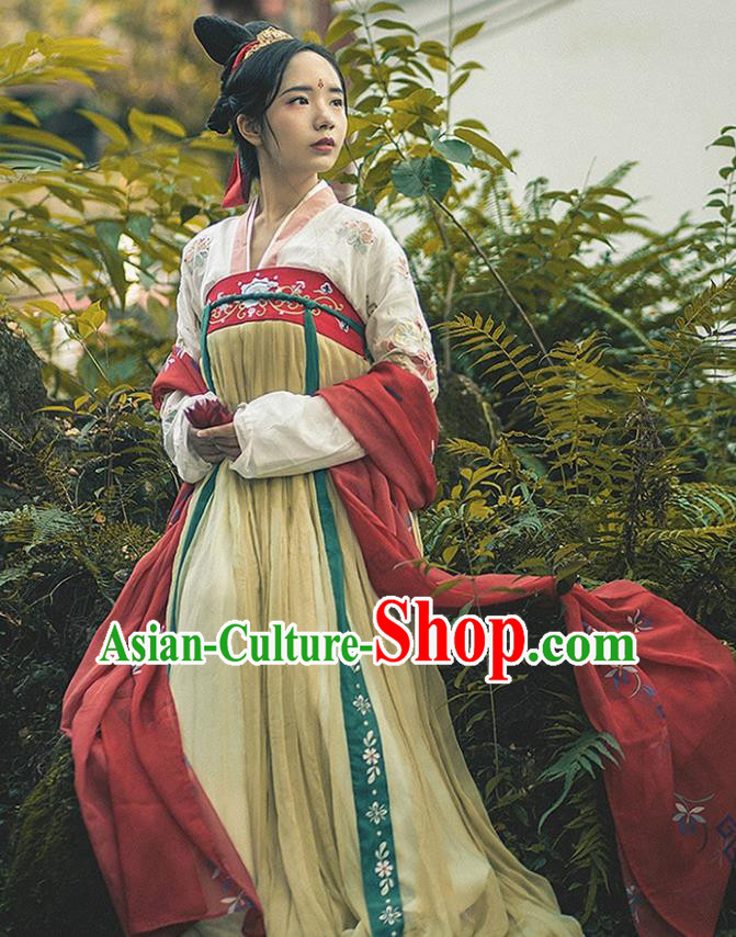 China Ancient Tang Dynasty Princess Costume Palace Lady Embroidered Dress for Women