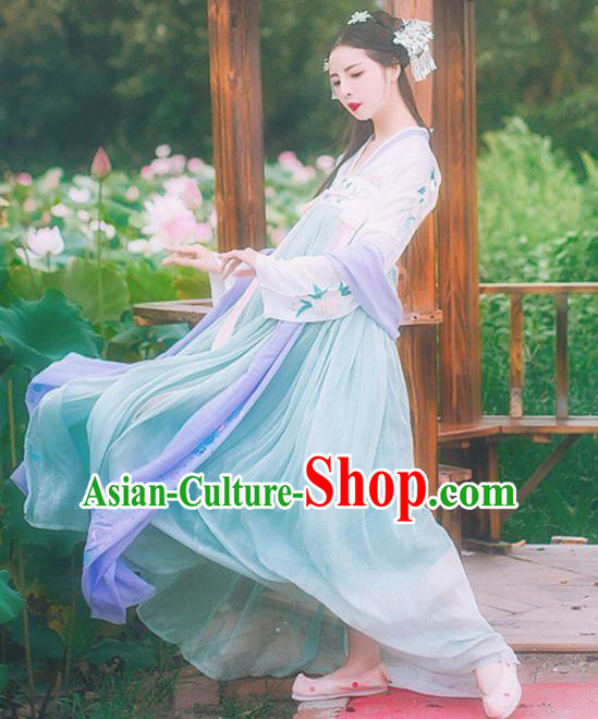 Chinese Tang Dynasty Nobility Lady Embroidered Dress Ancient Princess Costume for Women