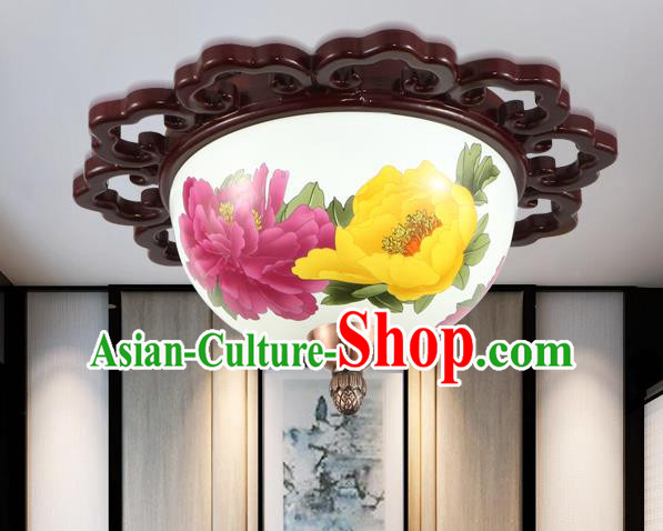 Traditional Chinese Handmade Ceramics Lantern Asian Wood Painting Peony Ceiling Lanterns Ancient Lantern