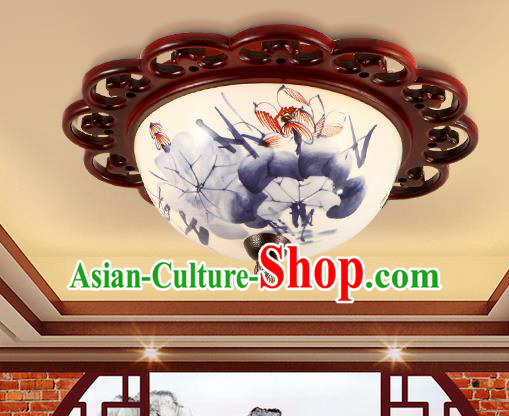 Traditional Chinese Handmade Ceramics Lantern Asian Wood Painting Lotus Ceiling Lanterns Ancient Lantern